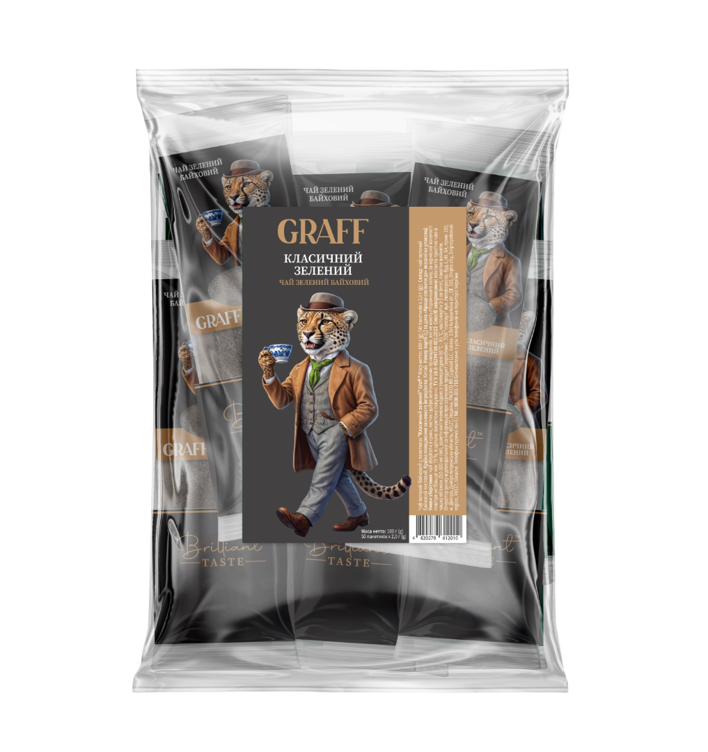 Graff Чай зелений байховий "Класичний зелений/Green Classic" Graff ® у пакетиках (кадді), 100 г (50*2г)